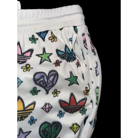 Adidas x Jeremy Scott White Mono Wide Track Pants Sz XL Colorful Graffiti‎  Y2K - Picture 9 of 15